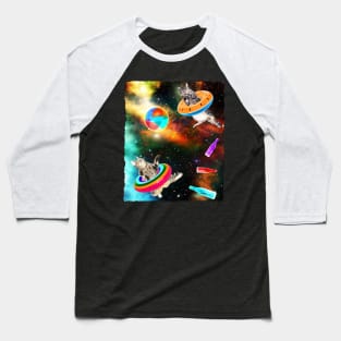 Cat Having A Pool Party In Space Baseball T-Shirt